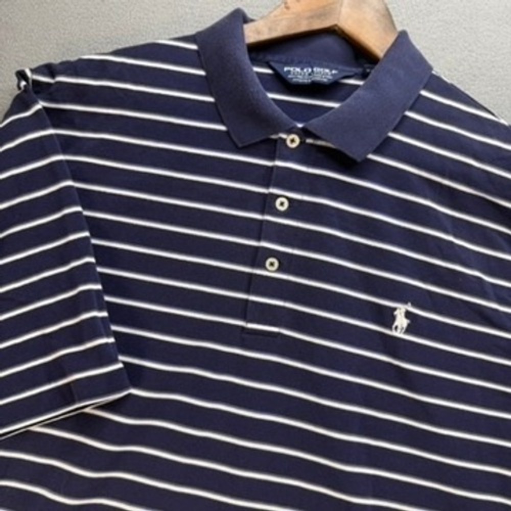 Polo Golf Ralph Lauren Polo Shirt Mens XL Navy Blue Striped Pima Cotton Preppy
